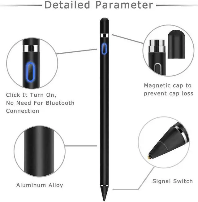 Alt view image 2 of 6 - Stylus Pens for Touch Screens Fine Point Active Stylus Pen Rechargeable Compatible with Ipad iPhone Android and Tablet Capacitive Stylus for Writing Drawing