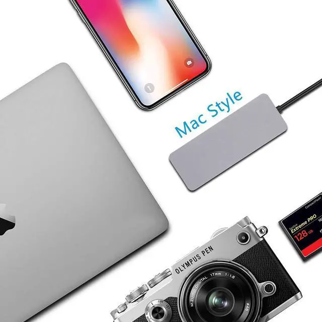 Alt view image 5 of 7 - USB C hub CF SD TF Card Reader Multi-Port Type C Adapter Thunderbolt 3 Port for MacBook Air 2018 MacBook Pro 2016-2018 ChromeBook Surface Go and XPS Aluminium with LED Indicator