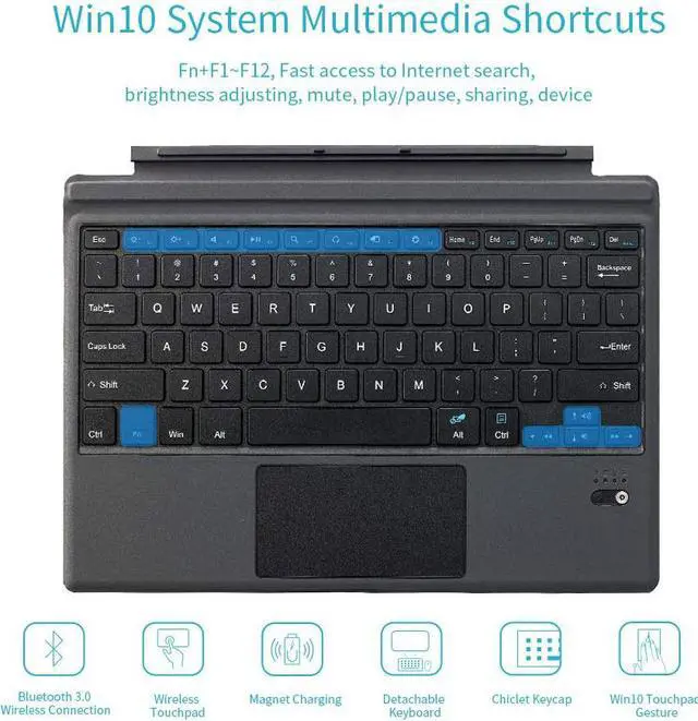 Alt view image 3 of 7 - Bluetooth Trackpad Keyboard Type Cover for Microsoft Surface Pro 7 / Surface Pro 6 / Surface Pro 5 2017 / Surface Pro 4 / Surface Pro 3 2014 Keyboard Case - Detachable Wireless Type Keyboard