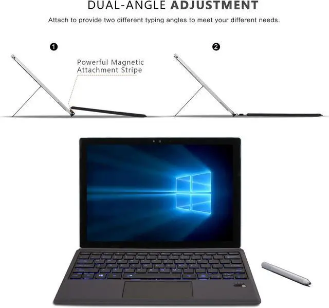 Alt view image 5 of 7 - Type Cover for Microsoft Surface Pro 7 / Surface Pro 6 / Surface Pro 5 2017 / Surface Pro 4 / Surface Pro 3 2014 Detachable Bluetooth Wireless Keyboard with Touchpad and  7-Color LED Backlit