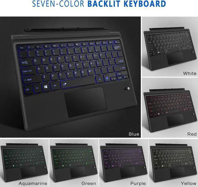 Alt view image 2 of 7 - Type Cover for Microsoft Surface Pro 7 / Surface Pro 6 / Surface Pro 5 2017 / Surface Pro 4 / Surface Pro 3 2014 Detachable Bluetooth Wireless Keyboard with Touchpad and  7-Color LED Backlit