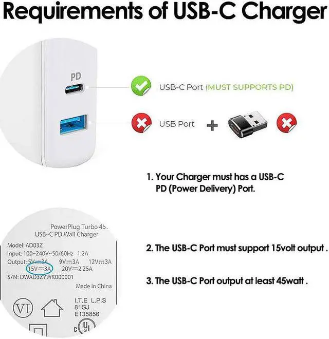 Alt view image 5 of 7 - Surface PD Charger Cable Connect to USB C Charging Cable Compatible for Microsoft Surface Pro 7 6 5 4 3 / Surface Book / Surface Go / Surface Laptop 1 /2 Works with 45W 15V USB C PD Charger Adapter