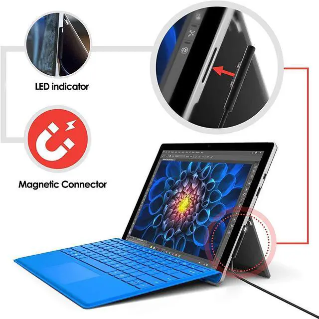 Alt view image 4 of 7 - Surface PD Charger Cable Connect to USB C Charging Cable Compatible for Microsoft Surface Pro 7 6 5 4 3 / Surface Book / Surface Go / Surface Laptop 1 /2 Works with 45W 15V USB C PD Charger Adapter
