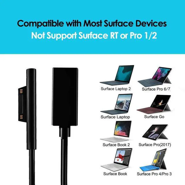 Alt view image 2 of 7 - Surface PD Charger Cable Connect to USB C Charging Cable Compatible for Microsoft Surface Pro 7 6 5 4 3 / Surface Book / Surface Go / Surface Laptop 1 /2 Works with 45W 15V USB C PD Charger Adapter