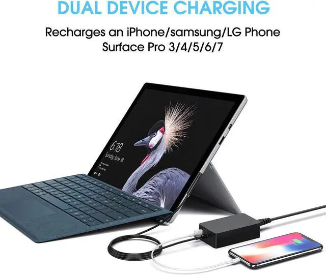Alt view image 6 of 7 - 65W 15V 4A Surface Book AC Adapter Charger for Microsoft Surface Pro 3 Pro 4 Pro 5 Pro 6 Pro 7 Surface Go Surface Laptop with Power Cord