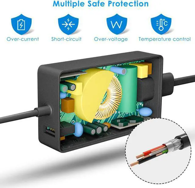 Alt view image 4 of 7 - 65W 15V 4A Surface Book AC Adapter Charger for Microsoft Surface Pro 3 Pro 4 Pro 5 Pro 6 Pro 7 Surface Go Surface Laptop with Power Cord