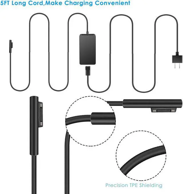 Alt view image 5 of 7 - 65W 15V 4A Surface Book AC Adapter Charger for Microsoft Surface Pro 3 Pro 4 Pro 5 Pro 6 Pro 7 Surface Go Surface Laptop with Power Cord