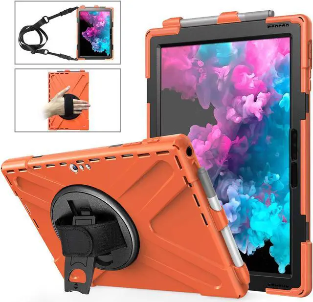 Main image of Microsoft Surface Pro 7 / Pro 6 / Pro 5 / Pro 2017 / Pro 4 / Pro LTE Case Protective Rugged Cover Case with Pen Holder Hand Strap Rotating Kickstand Shoulder Strap Rugged Shockproof Silicone Case