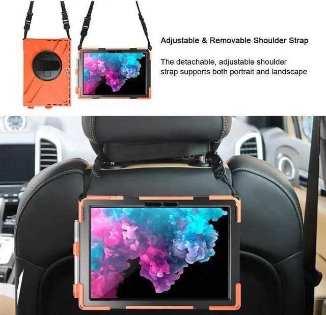 Alt view image 5 of 7 - Microsoft Surface Pro 7 / Pro 6 / Pro 5 / Pro 2017 / Pro 4 / Pro LTE Case Protective Rugged Cover Case with Pen Holder Hand Strap Rotating Kickstand Shoulder Strap Rugged Shockproof Silicone Case