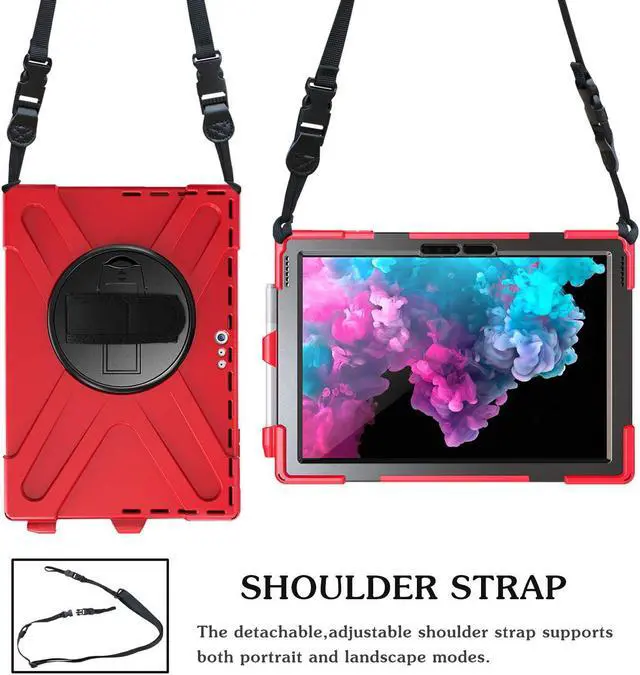 Alt view image 2 of 7 - Microsoft Surface Pro 7 / Pro 6 / Pro 5 / Pro 2017 / Pro 4 / Pro LTE Case Protective Rugged Cover Case with Pen Holder Hand Strap Rotating Kickstand Shoulder Strap Rugged Shockproof Silicone Case