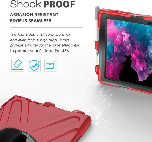 Alt view image 3 of 7 - Microsoft Surface Pro 7 / Pro 6 / Pro 5 / Pro 2017 / Pro 4 / Pro LTE Case Protective Rugged Cover Case with Pen Holder Hand Strap Rotating Kickstand Shoulder Strap Rugged Shockproof Silicone Case