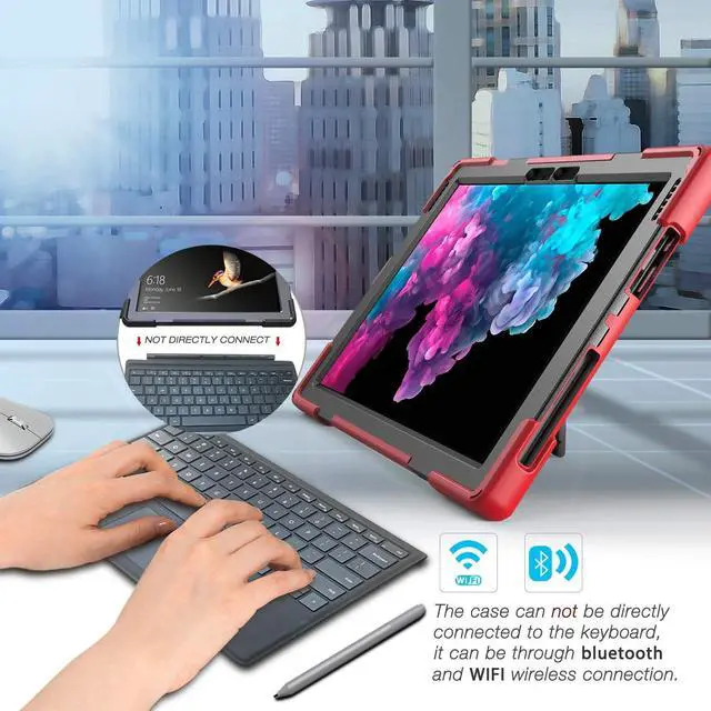 Alt view image 7 of 7 - Microsoft Surface Pro 7 / Pro 6 / Pro 5 / Pro 2017 / Pro 4 / Pro LTE Case Protective Rugged Cover Case with Pen Holder Hand Strap Rotating Kickstand Shoulder Strap Rugged Shockproof Silicone Case