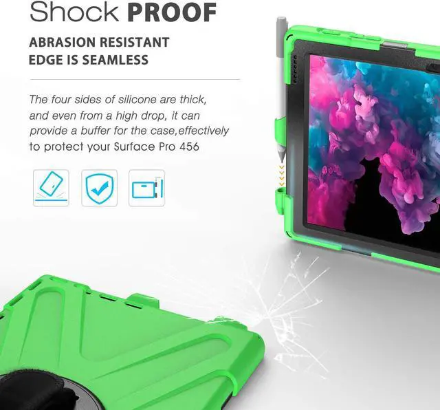 Alt view image 3 of 7 - Microsoft Surface Pro 7 / Pro 6 / Pro 5 / Pro 2017 / Pro 4 / Pro LTE Case Protective Rugged Cover Case with Pen Holder Hand Strap Rotating Kickstand Shoulder Strap Rugged Shockproof Silicone Case