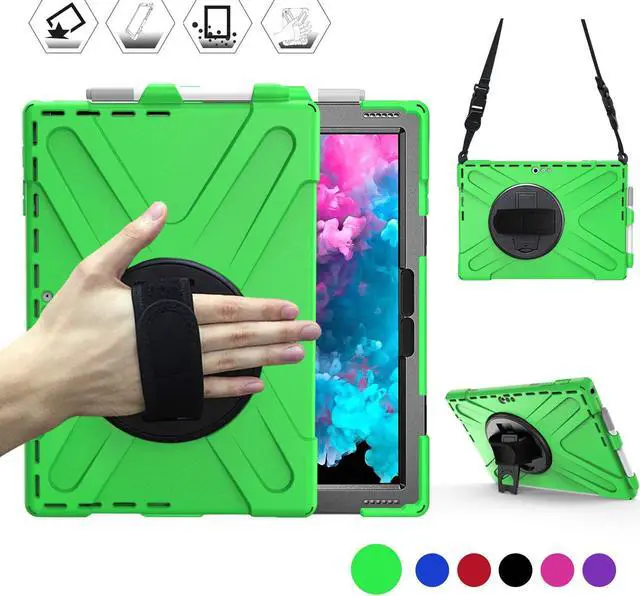 Main image of Microsoft Surface Pro 7 / Pro 6 / Pro 5 / Pro 2017 / Pro 4 / Pro LTE Case Protective Rugged Cover Case with Pen Holder Hand Strap Rotating Kickstand Shoulder Strap Rugged Shockproof Silicone Case