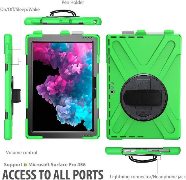 Alt view image 4 of 7 - Microsoft Surface Pro 7 / Pro 6 / Pro 5 / Pro 2017 / Pro 4 / Pro LTE Case Protective Rugged Cover Case with Pen Holder Hand Strap Rotating Kickstand Shoulder Strap Rugged Shockproof Silicone Case