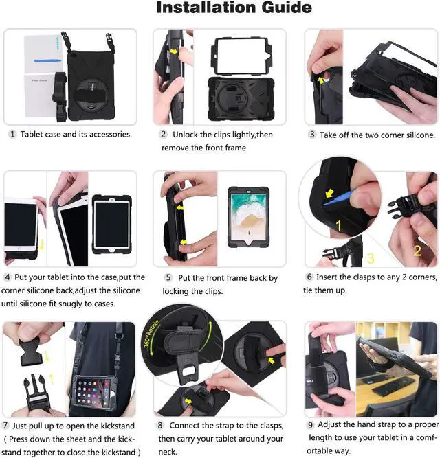 Alt view image 7 of 7 - Microsoft Surface Pro 7 / Pro 6 / Pro 5 / Pro 2017 / Pro 4 / Pro LTE Case Protective Rugged Cover Case with Pen Holder Hand Strap Rotating Kickstand Shoulder Strap Rugged Shockproof Silicone Case