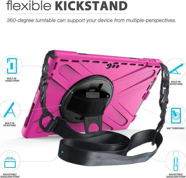 Alt view image 2 of 7 - Microsoft Surface Pro 7 / Pro 6 / Pro 5 / Pro 2017 / Pro 4 / Pro LTE Case Protective Rugged Cover Case with Pen Holder Hand Strap Rotating Kickstand Shoulder Strap Rugged Shockproof Silicone Case