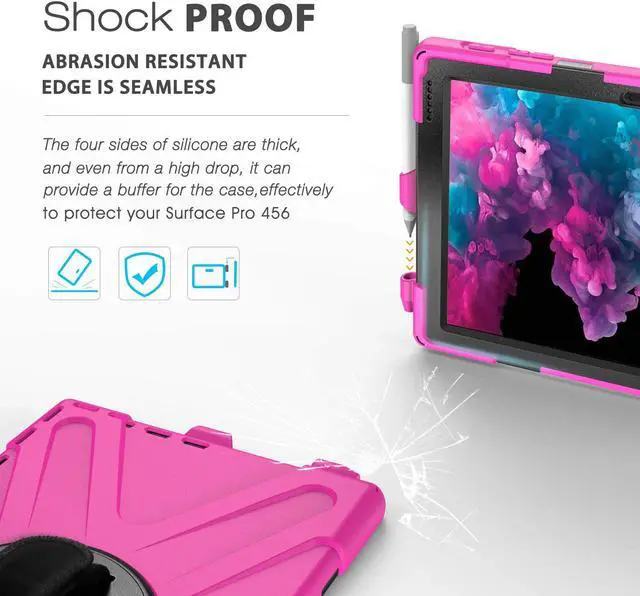 Alt view image 4 of 7 - Microsoft Surface Pro 7 / Pro 6 / Pro 5 / Pro 2017 / Pro 4 / Pro LTE Case Protective Rugged Cover Case with Pen Holder Hand Strap Rotating Kickstand Shoulder Strap Rugged Shockproof Silicone Case