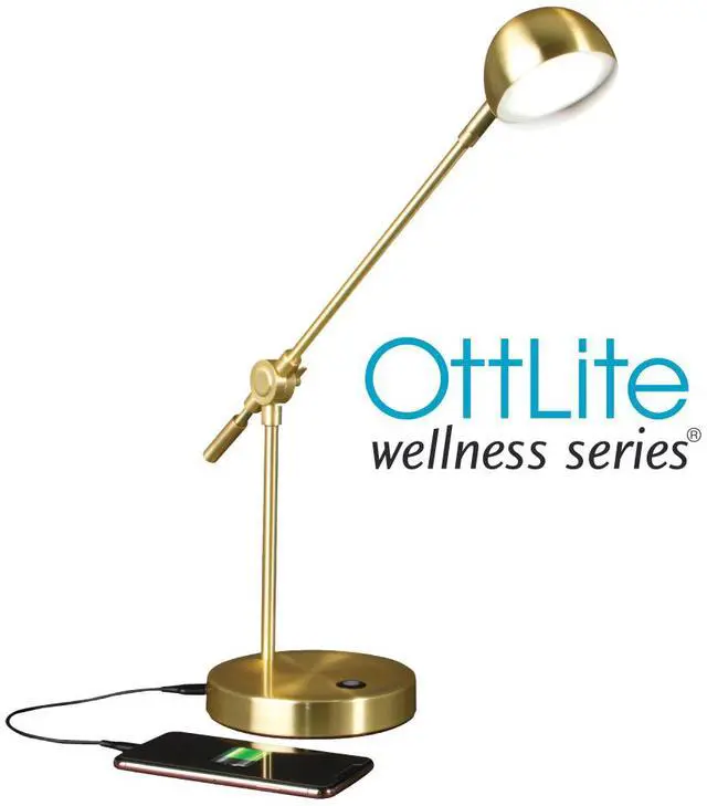 Alt view image 2 of 5 - OttLite Wellness Series Direct LED Desk Lamp - 4" to 18" High - Brass CS01BS9-SHPR
