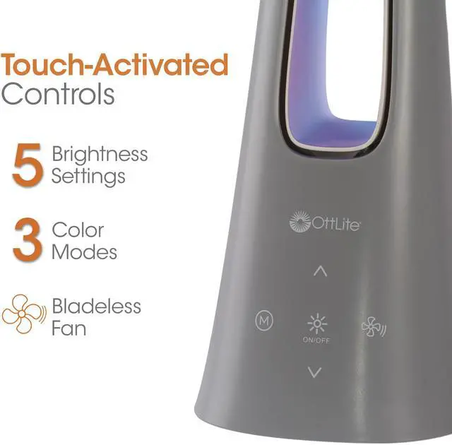 Alt view image 3 of 14 - OttLite F261G9-SHPR Cool Breeze Fan Lamp - 15" to 26.5" High - Gray