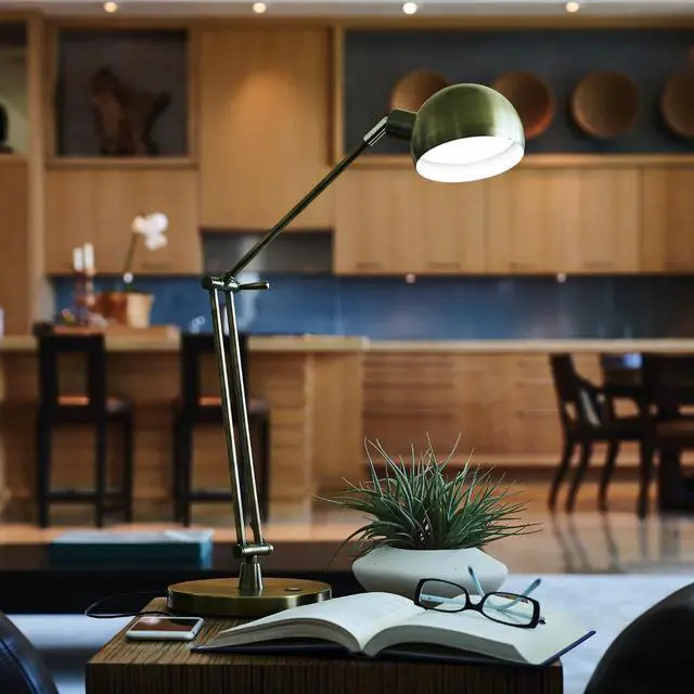 Alt view image 7 of 8 - OttLite Wellness Series Refine LED Desk Lamp - 27" High - Antiqued Brass  F1D83BR9-SHPR