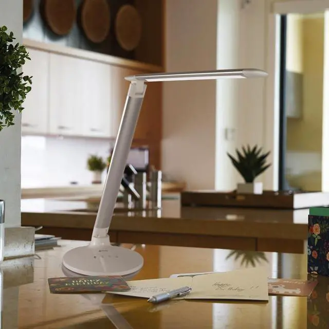 Alt view image 7 of 7 - OttLite CS59029-SHPR Wellness Series Command LED Desk Lamp with Voice Assistant - 17.75" to 29" High - Silver