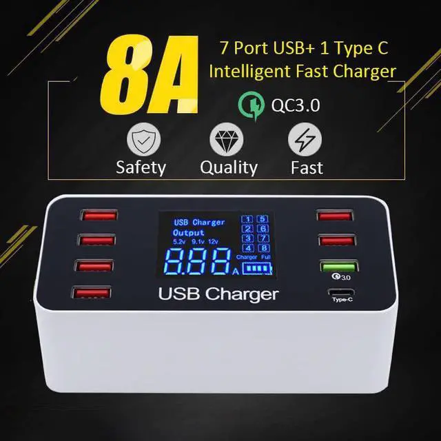 Alt view image 4 of 5 - 8 Port Multi Fast Usb Charger Quick Charge 3.0 Multiple Usb Phone Charging Station Universal Usb Hub Charger Qc 3.0 Led Displa