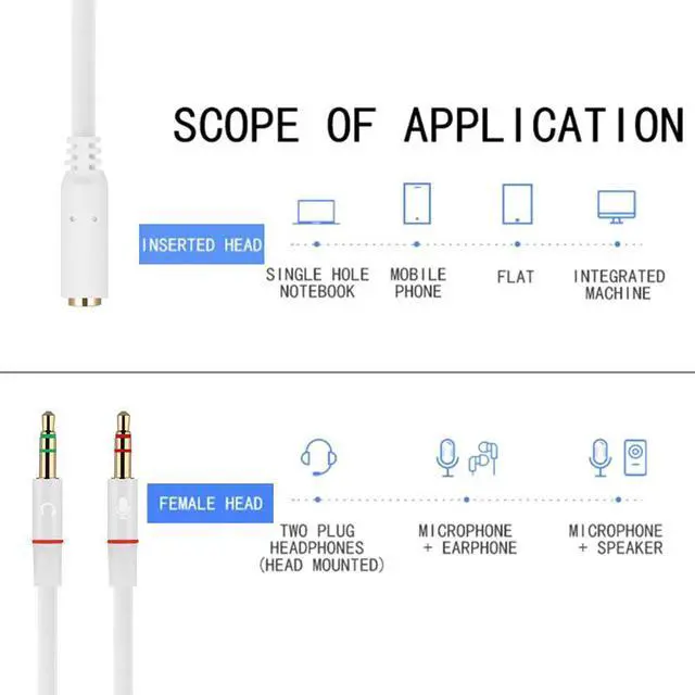 Alt view image 2 of 5 - Fashion 2 in 1 Universal 3.5mm Stereo Audio Male to 2 Female Headphone Microphone Y Splitter Audio Cable Cord Wire Adapter