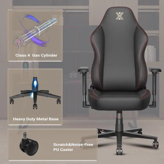 Alt view image 4 of 7 - Office PC Gaming Chair Ergonomic Office Chair Desk Chair with Lumbar Support Flip Up Arms Headrest PU Leather Executive High Back Computer Chair for Adults Women Men (PU Black)