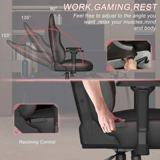 Alt view image 6 of 7 - Office PC Gaming Chair Ergonomic Office Chair Desk Chair with Lumbar Support Flip Up Arms Headrest PU Leather Executive High Back Computer Chair for Adults Women Men (PU Black)