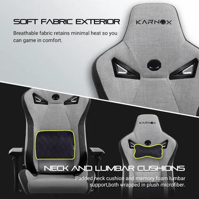 Alt view image 3 of 7 - KARNOX Legend TR Game Chair Ergonomic Office Desk Chair High Back Executive PC Chair with Headrest and Lumbar Support and 360¡ãDegree Swivel for Big and Tall Adults Cloth Light Grey