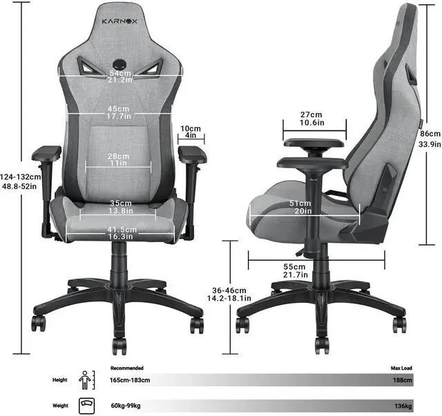 Alt view image 7 of 7 - KARNOX Legend TR Game Chair Ergonomic Office Desk Chair High Back Executive PC Chair with Headrest and Lumbar Support and 360¡ãDegree Swivel for Big and Tall Adults Cloth Light Grey