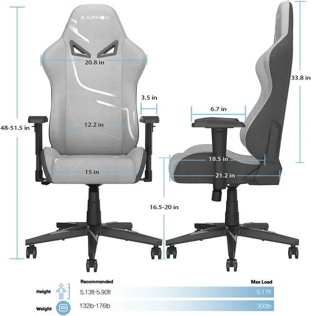 Alt view image 7 of 7 - KARNOX Game Chair Ergonomic Computer Chair Racing Video Game Chair Adjustable Big and Tall Swivel Chair with Lumbar Support and Headrest for Adults Comfortable Reclining PC Chair, Silver Grey