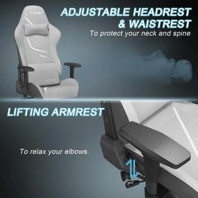 Alt view image 3 of 7 - KARNOX Game Chair Ergonomic Computer Chair Racing Video Game Chair Adjustable Big and Tall Swivel Chair with Lumbar Support and Headrest for Adults Comfortable Reclining PC Chair, Silver Grey