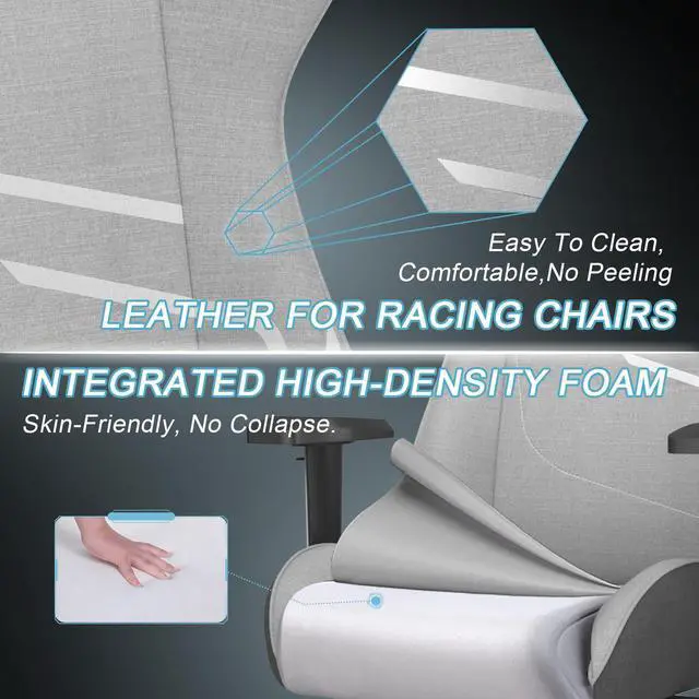 Alt view image 5 of 7 - KARNOX Game Chair Ergonomic Computer Chair Racing Video Game Chair Adjustable Big and Tall Swivel Chair with Lumbar Support and Headrest for Adults Comfortable Reclining PC Chair, Silver Grey