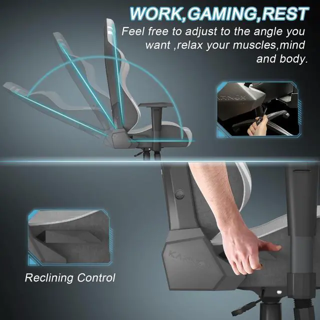 Alt view image 6 of 7 - KARNOX Game Chair Ergonomic Computer Chair Racing Video Game Chair Adjustable Big and Tall Swivel Chair with Lumbar Support and Headrest for Adults Comfortable Reclining PC Chair, Silver Grey