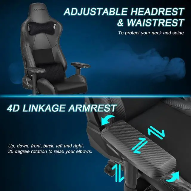 Alt view image 7 of 7 - KARNOX Ergonomic Gaming Chair,Adjustable Office Computer Chair with Lumbar Support,Tall Back Swivel Chair with Headrest and Armrest,Comfortable Reclining Video Desk Chair with Suede Padded Seat-Black