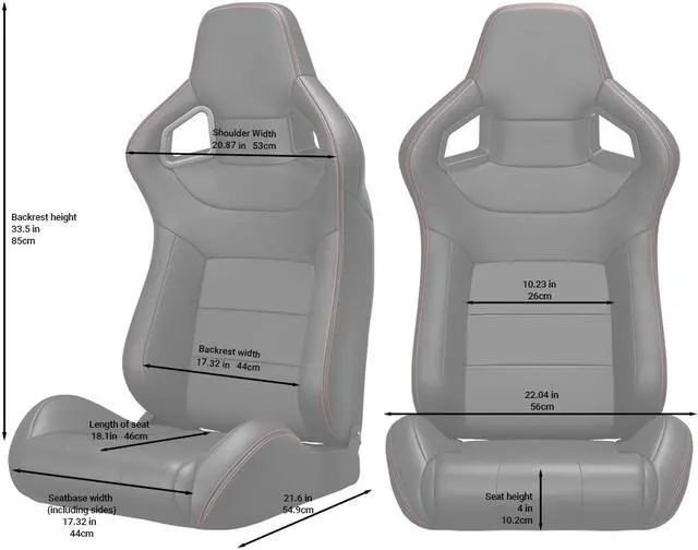 Alt view image 6 of 7 - Racing Seats, 2PCS Universal PVC Leather Racing Bucket Seats Sport Pair Adjustable Seats with Sliders(Black & red Stitching)