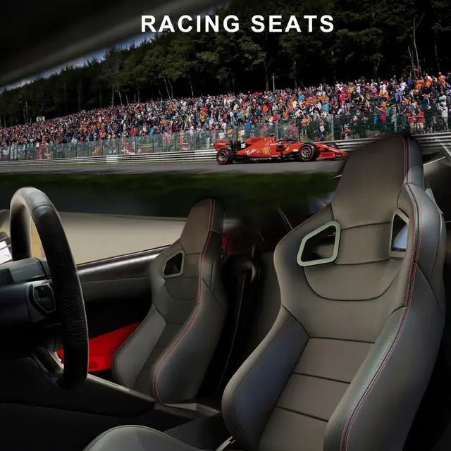 Alt view image 3 of 7 - Racing Seats, 2PCS Universal PVC Leather Racing Bucket Seats Sport Pair Adjustable Seats with Sliders(Black & red Stitching)