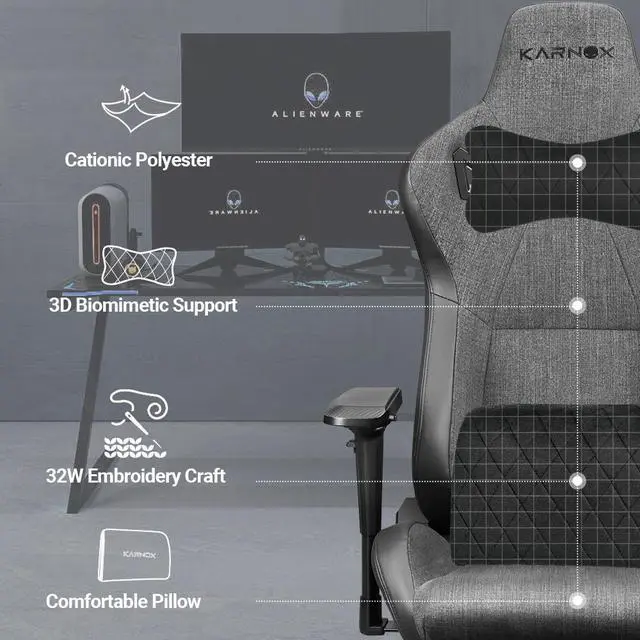 Alt view image 6 of 7 - KARNOX Game Chair Fabric Office Chairs with Pocket Spring Cushion and High-Back Recliner High Back Ergonomic Computer Chair with Lumbar Support Task Gamer Chair Black