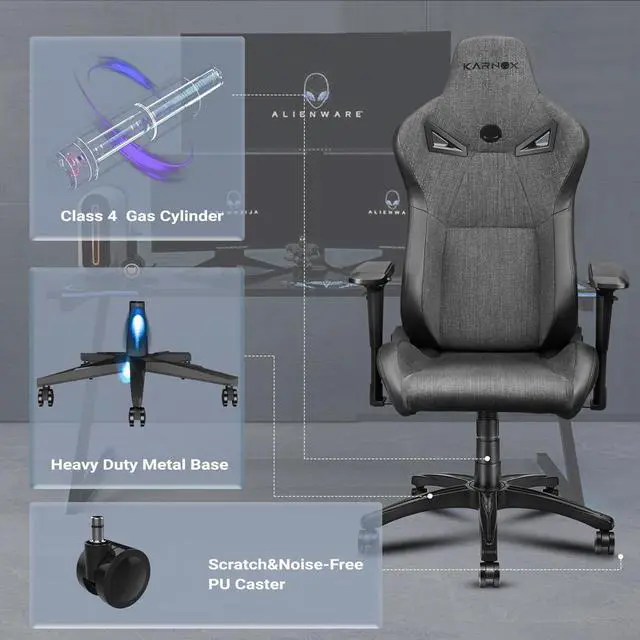 Alt view image 3 of 7 - KARNOX Game Chair Fabric Office Chairs with Pocket Spring Cushion and High-Back Recliner High Back Ergonomic Computer Chair with Lumbar Support Task Gamer Chair Black