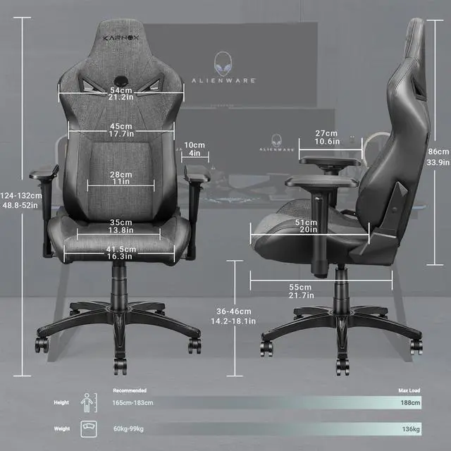Alt view image 5 of 7 - KARNOX Game Chair Fabric Office Chairs with Pocket Spring Cushion and High-Back Recliner High Back Ergonomic Computer Chair with Lumbar Support Task Gamer Chair Black