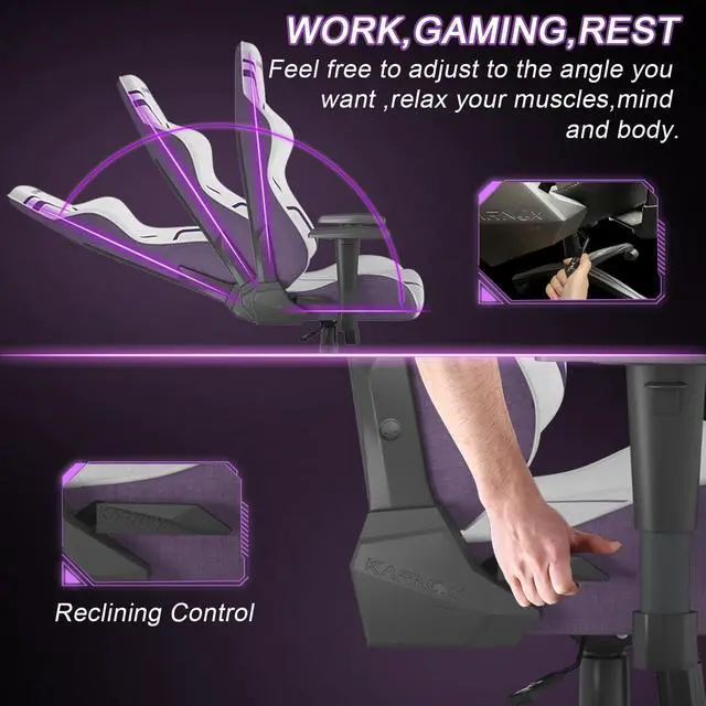 Alt view image 3 of 7 - KARNOX Genie Game Chair Office Chair Ergonomic Computer Game Chair with Lumbar Support and Adjustable Headrest Pillow PC Gaming Chair Cloth for Teens Purple