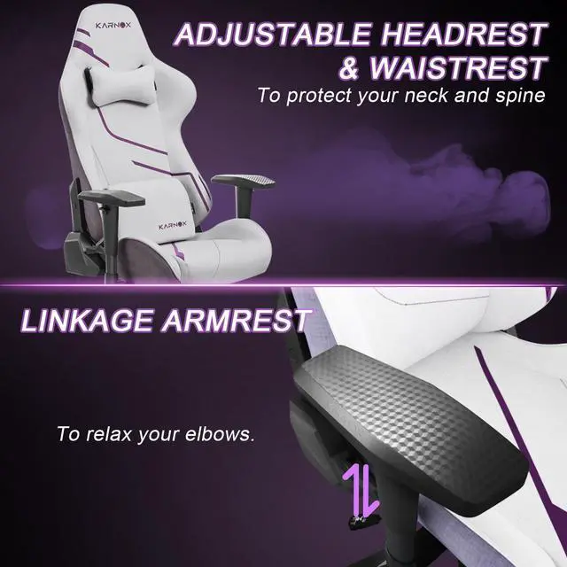 Alt view image 5 of 7 - KARNOX Genie Game Chair Office Chair Ergonomic Computer Game Chair with Lumbar Support and Adjustable Headrest Pillow PC Gaming Chair Cloth for Teens Purple