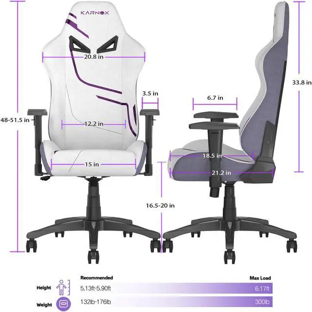 Alt view image 6 of 7 - KARNOX Genie Game Chair Office Chair Ergonomic Computer Game Chair with Lumbar Support and Adjustable Headrest Pillow PC Gaming Chair Cloth for Teens Purple