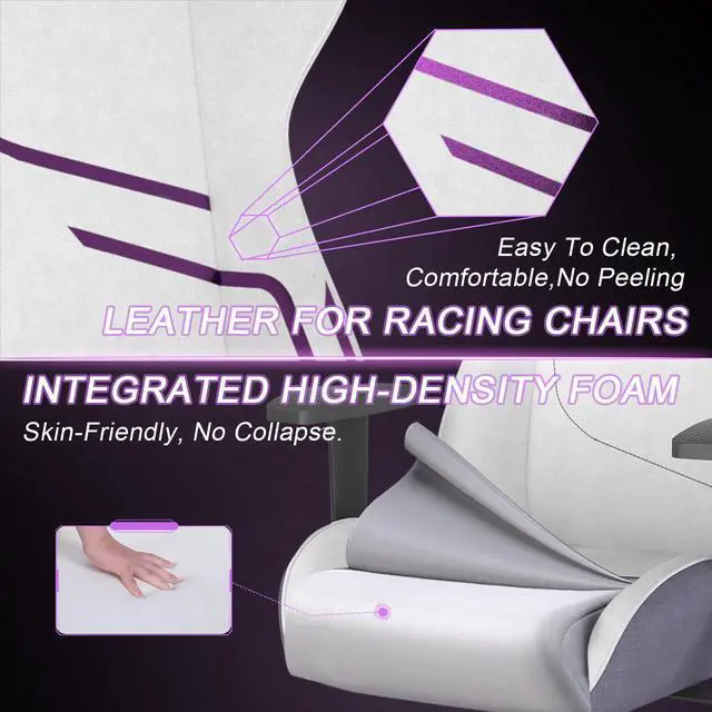 Alt view image 7 of 7 - KARNOX Genie Game Chair Office Chair Ergonomic Computer Game Chair with Lumbar Support and Adjustable Headrest Pillow PC Gaming Chair Cloth for Teens Purple