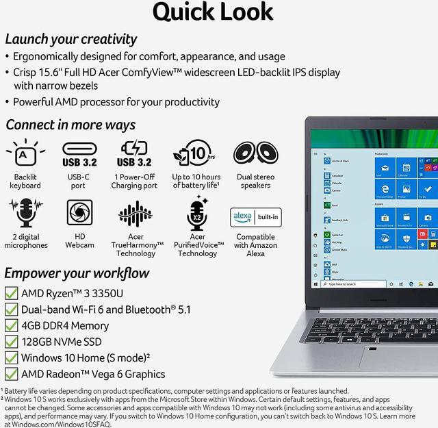 Alt view image 7 of 7 - Acer Aspire 5 Slim 15.6" Customized Business Laptop | 11th Gen Intel Core i3-1115G4 (Beat i5-1035G4) | 8GB DDR4 RAM 256GB  SSD 1TB HDD| FHD Nano-Edge Display | WiFi 6 | Windows 10 | Silver