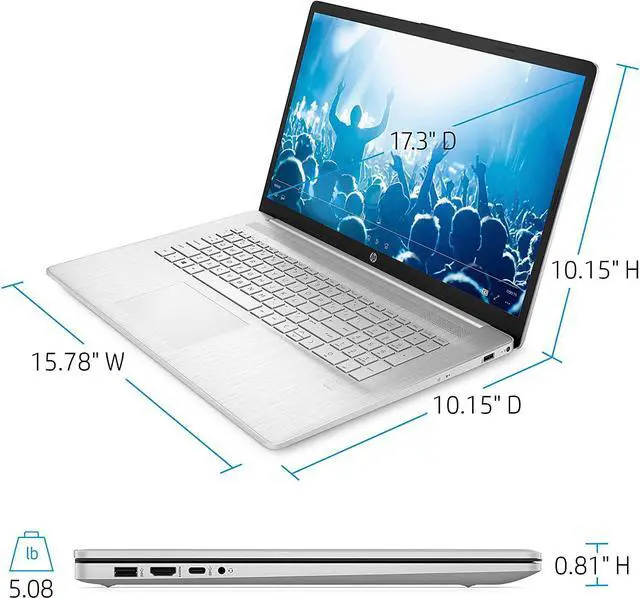 Alt view image 4 of 6 - Newest HP 17.3" HD+ Touchscreen for Business&Student Custmized Laptop | AMD Ryzen 5 5500U(beats Intel i5-1135G7) |   32GB DDR4 RAM 1024GB  SSD 1TB HDD| Wi-Fi | Bluetooth 5 | Windows 10 | Silver