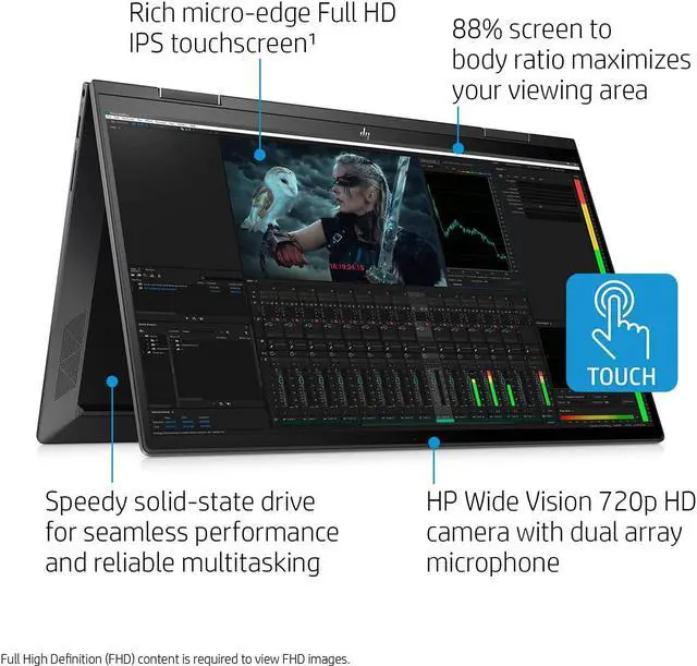 Alt view image 3 of 7 - HP ENVY x360 15.6" 2-in-1 IPS FHD Touchscreen Custmized Laptop | AMD Ryzen 7 5700U(Beats Intel i7-1065G7) | 16GB DDR4 RAM 1024GB  SSD | Fingerprint reader | Backlit KB | WiFi 6 | Win 10 Home | Black