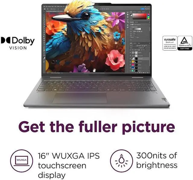 Alt view image 3 of 7 - Lenovo Yoga 7i 2-in-1 16" Business AI Laptop, WUXGA Touchscreen Display, Intel 12-Core Ultra 7 155U (Beat i7-1355U), 16GB LPDDR5X RAM 1TB SSD, Backlit KB, Fingerprint Reader, AI Copilot, Win11 Home